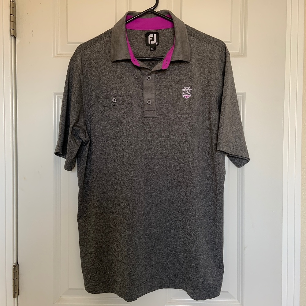 FootJoy FJ Boulder Country Club Logo Golf Polo Shirt Mens Medium Gray & Pink